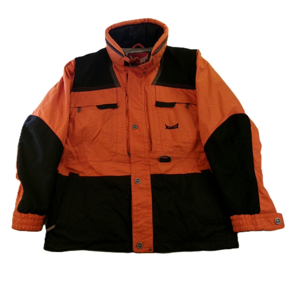Marker‎ Mens Medium Ski Jacket Orange Black Colorblock Hooded Padded Insulated